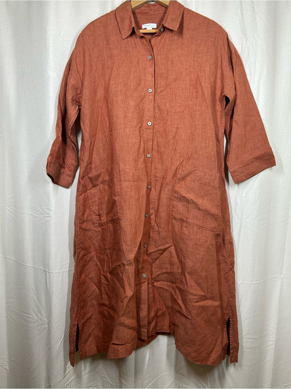 J. Jill Linen Shirt Dress Button Down Orange Size XS 100% Linen Women’s